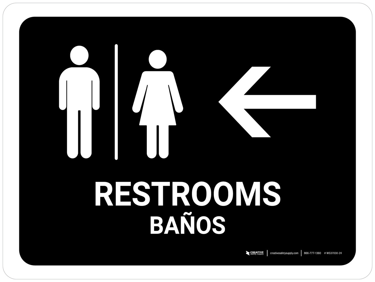 bathroom sign with arrow