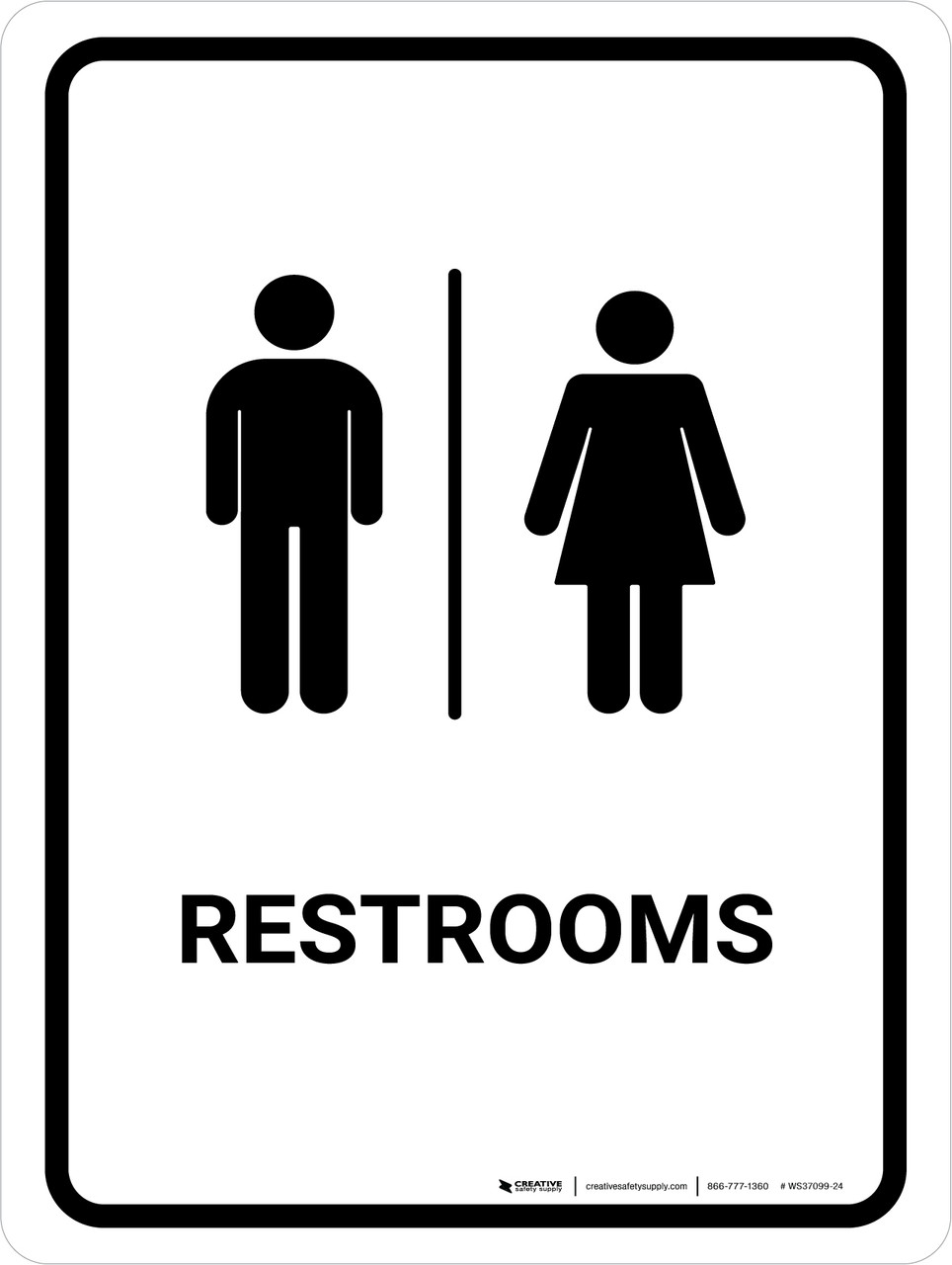 Restrooms White Portrait - Wall Sign