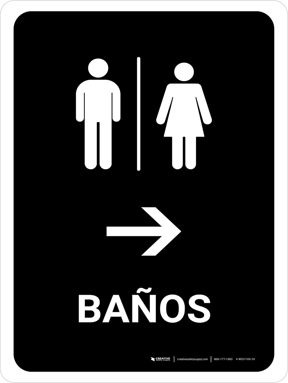 Restrooms With Right Arrow Black Spanish Portrait - Wall Sign