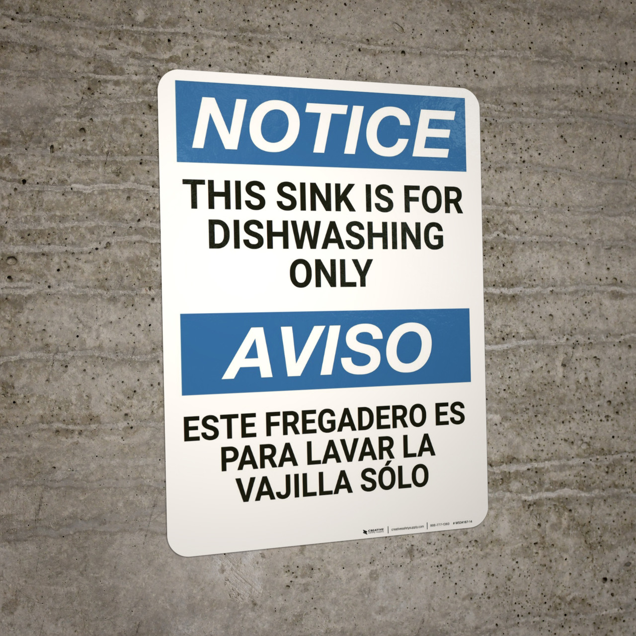 Notice Sink Is For Dishwashing Only Bilingual Spanish Wall Sign