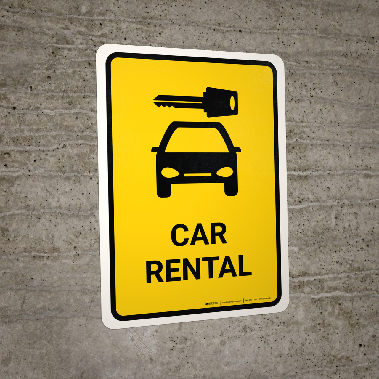 Car Rental Yellow Portrait Wall Sign