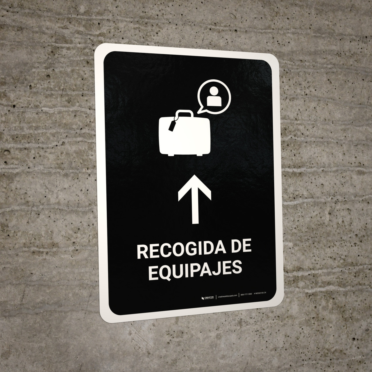 Baggage Claim With Up Arrow Black Spanish Portrait Wall Sign
