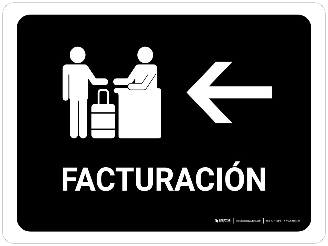 Check In With Left Arrow Black Spanish Landscape Wall Sign
