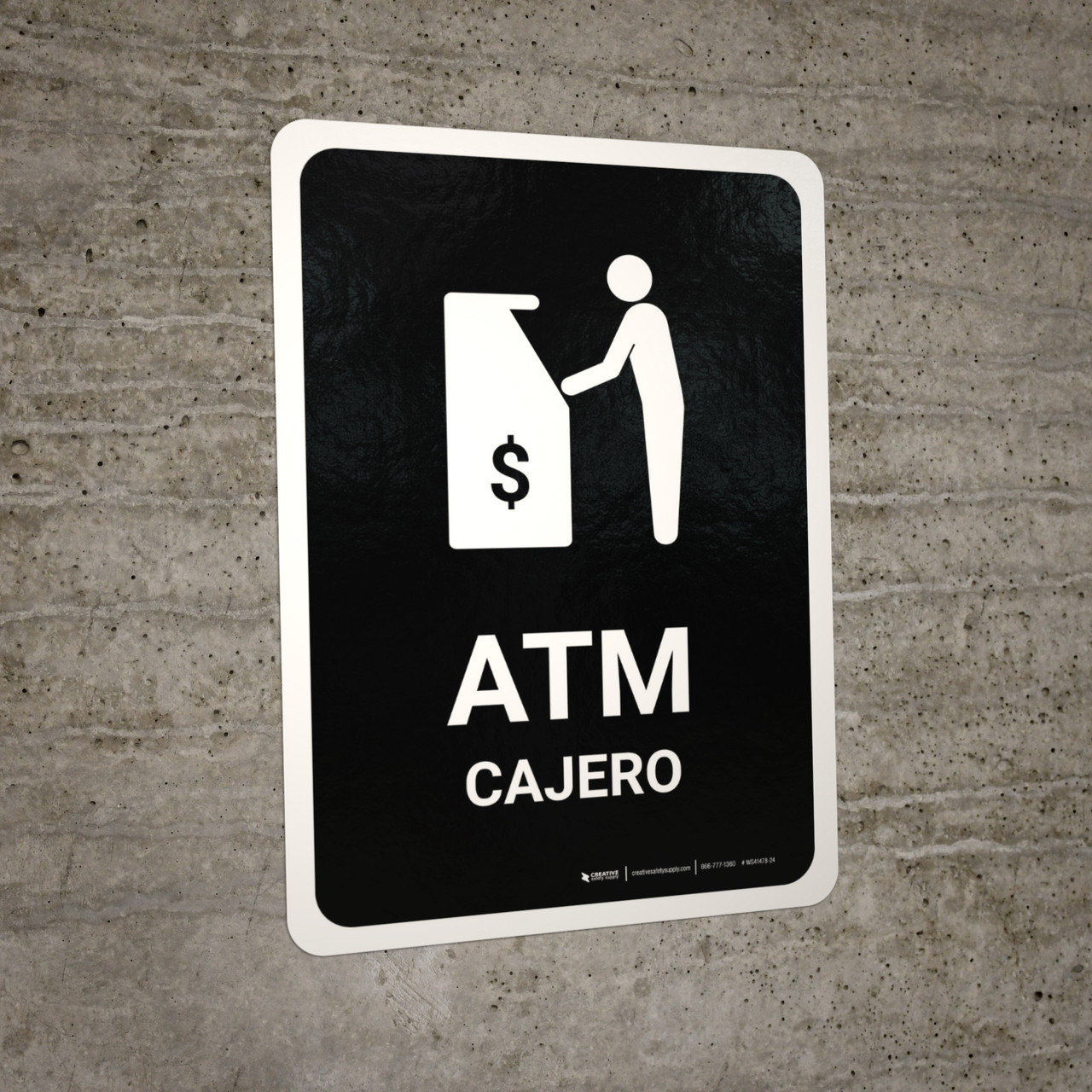 ATM Black Bilingual Spanish Portrait Wall Sign