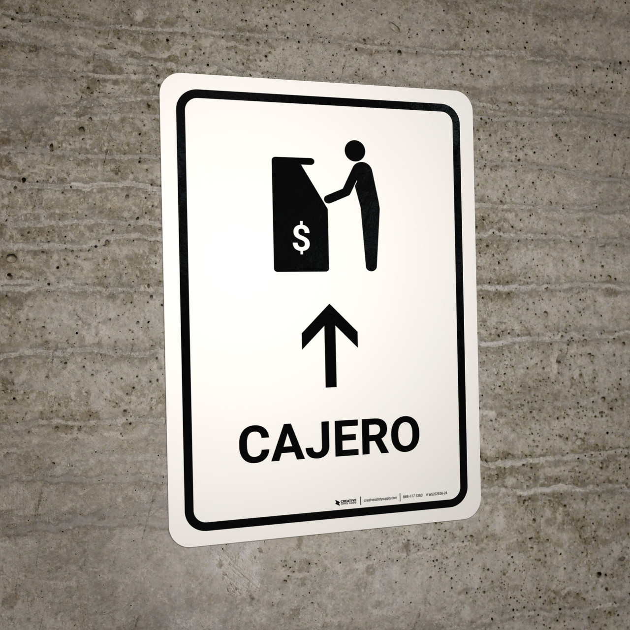 ATM With Up Arrow White Spanish Portrait Wall Sign