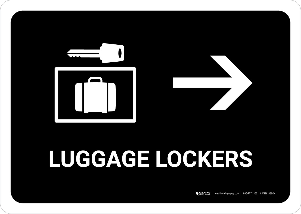 Luggage Lockers With Right Arrow Black Landscape Wall Sign