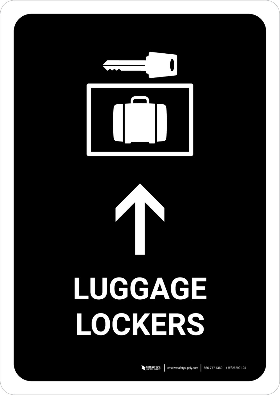 Luggage Lockers With Up Arrow Black Portrait Wall Sign