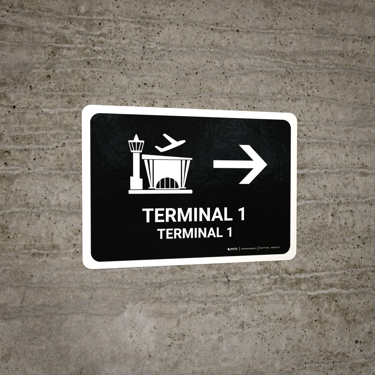 Terminal Signo Terminal 1 With Right Arrow Black Bilingual Spanish Landscape - Wall Sign