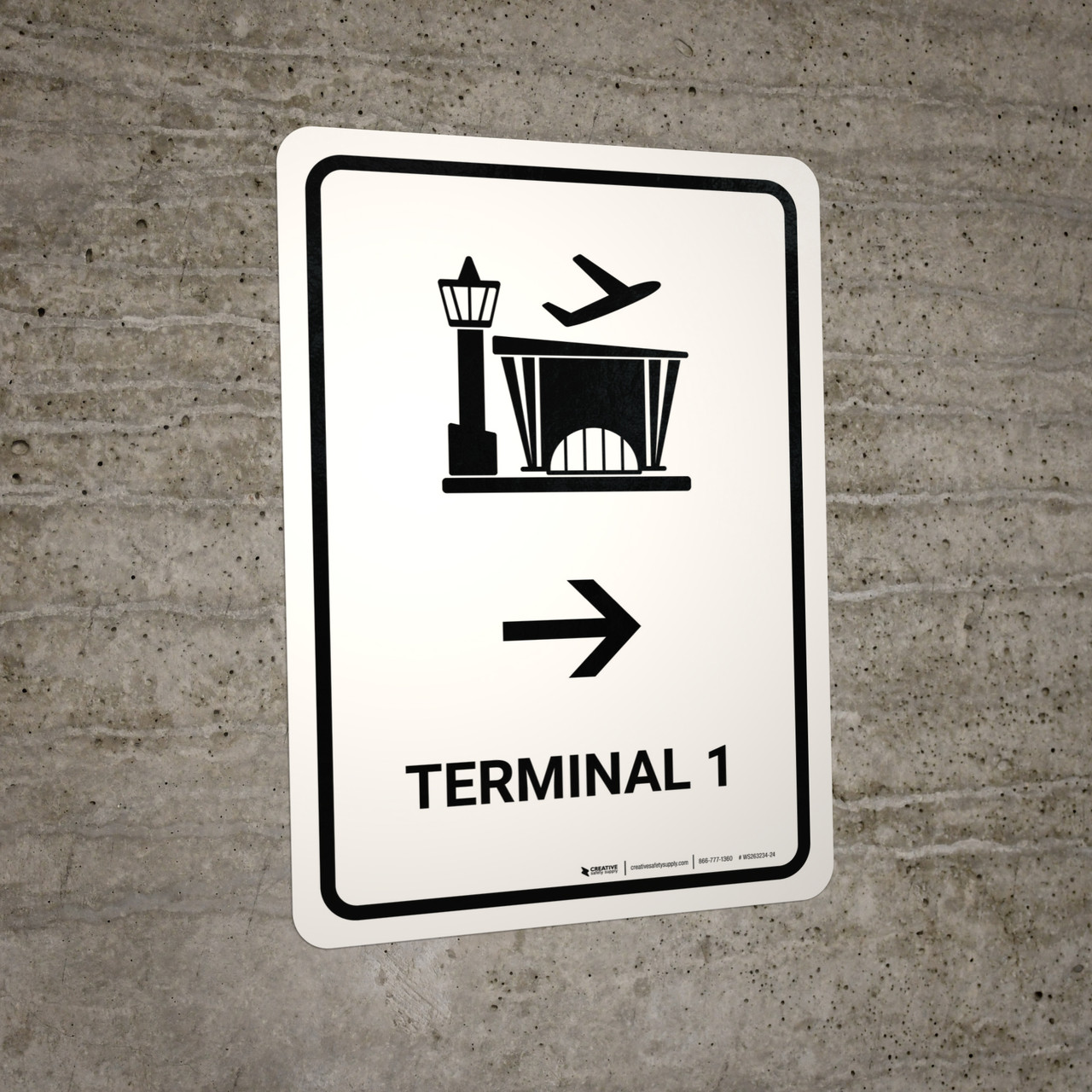Terminal Signo Terminal 1 With Right Arrow White Spanish Portrait - Wall Sign