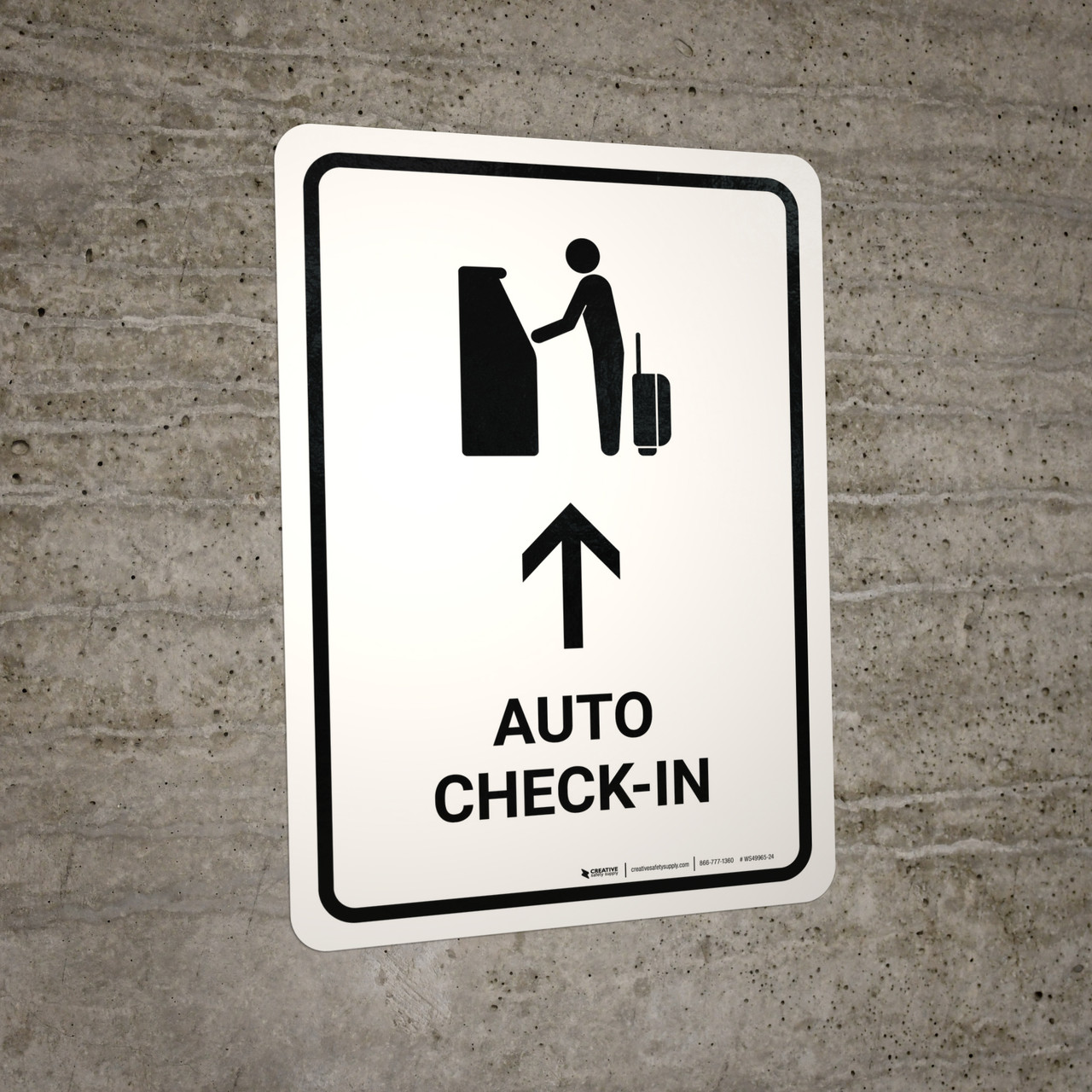 Auto Check In With Up Arrow White Portrait - Wall Sign