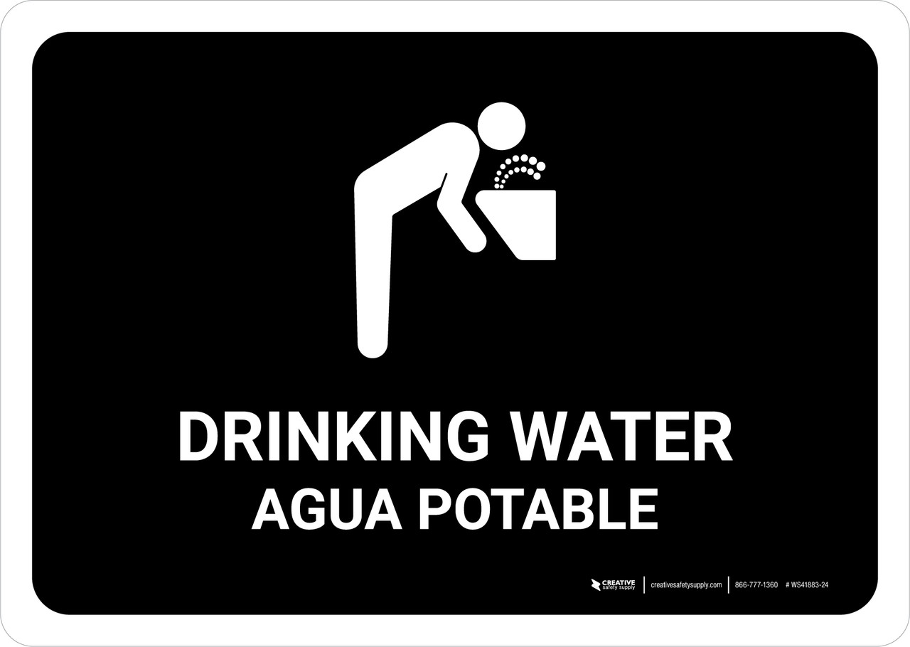 Drinking Water Black Bilingual Spanish Landscape Wall Sign