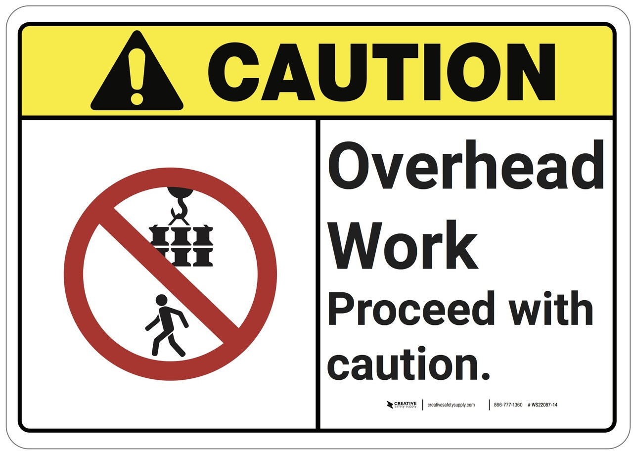 Caution Overhead Work Proceed With Caution ANSI Wall Sign