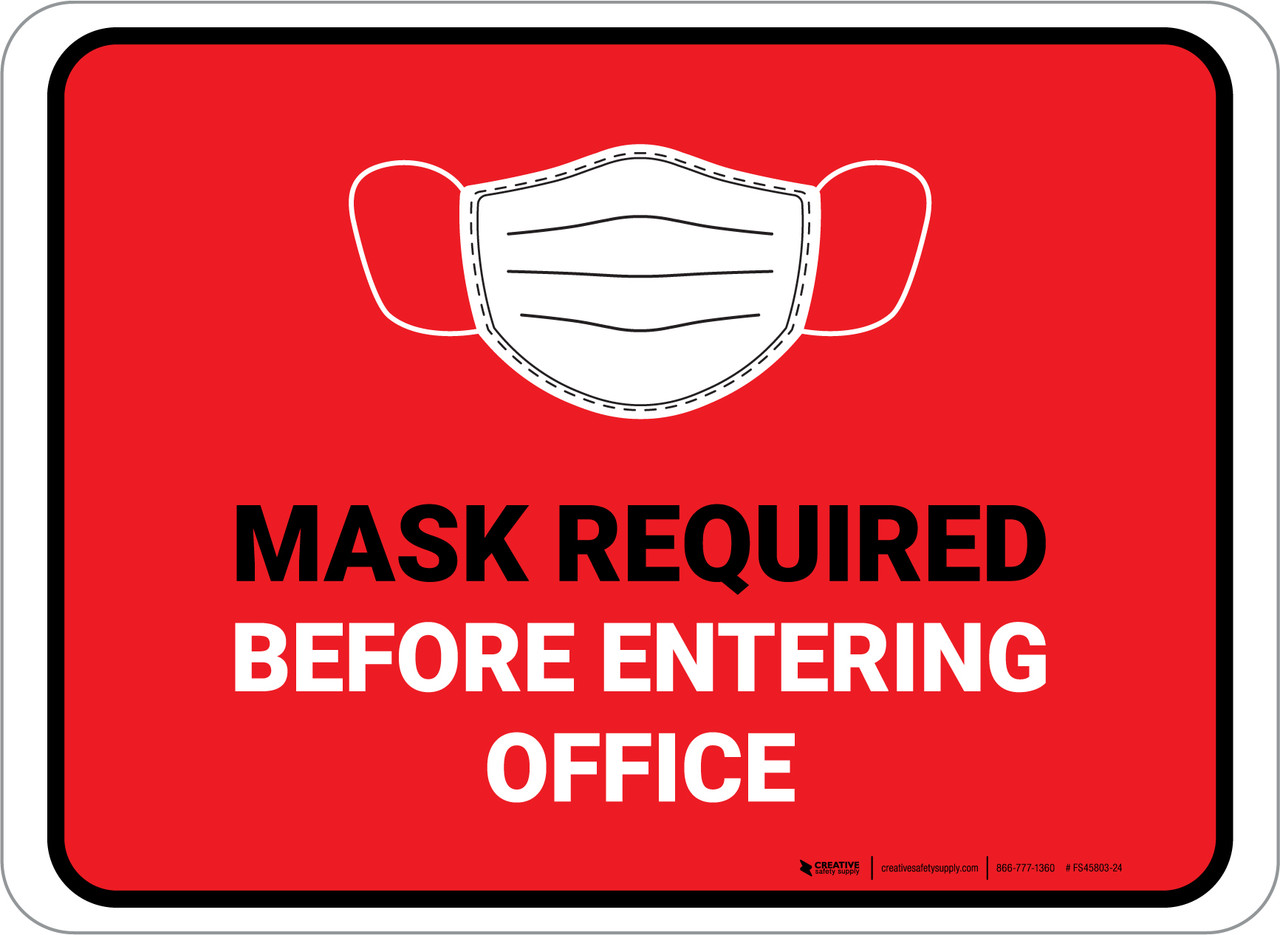 Masks Required Before Entering Office Red Rectangular Floor Sign
