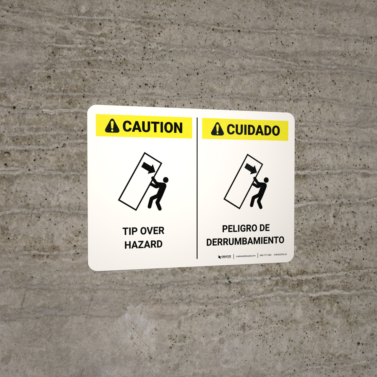 Caution Tip Over Hazard Bilingual Spanish Wall Sign