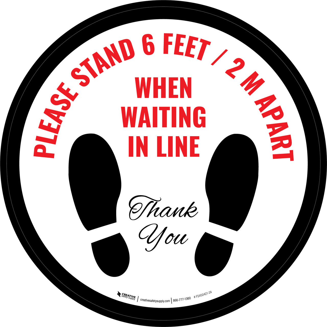Please Stand Ft/2 m Apart When Waiting in Line Thank You with Icon  Circular Floor Sign