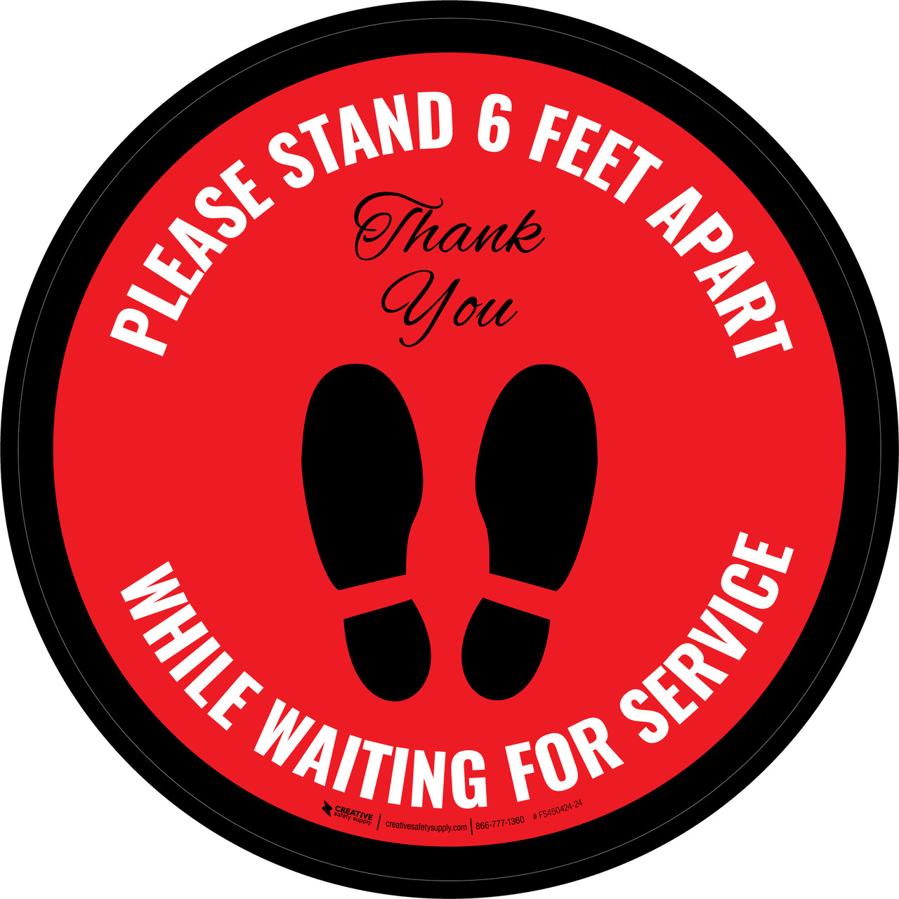 Please Stand Ft/2 m Apart When Waiting in Line Thank You with Icon  Red/White Circular Floor Sign