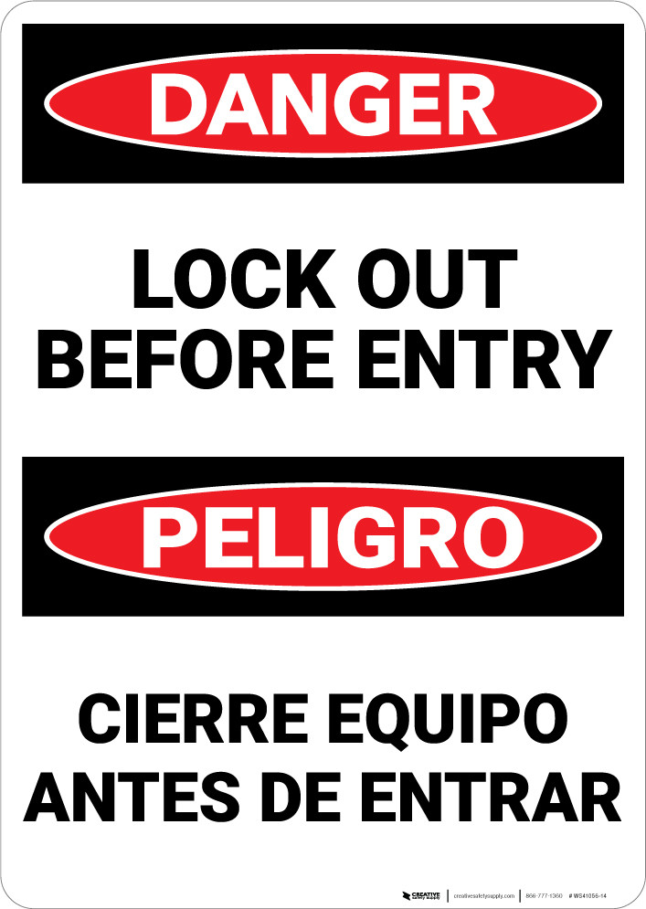 Danger Lockout Before Entry Bilingual Spanish Wall Sign