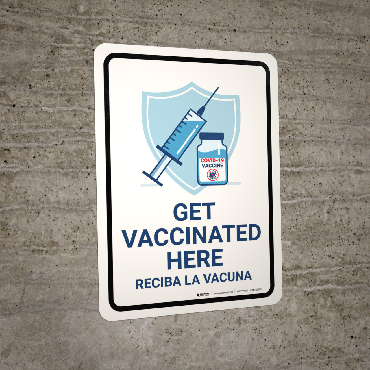 Get Vaccinated Here With Icon Bilingual Spanish Portrait Wall Sign