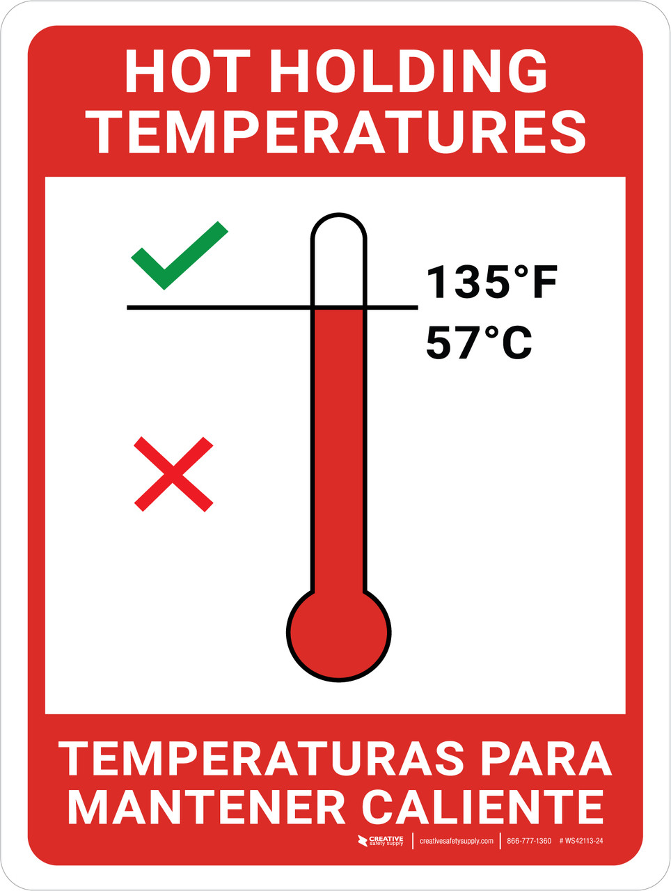 Hot Holding Temperatures Bilingual Spanish with Icon Portrait Wall Sign