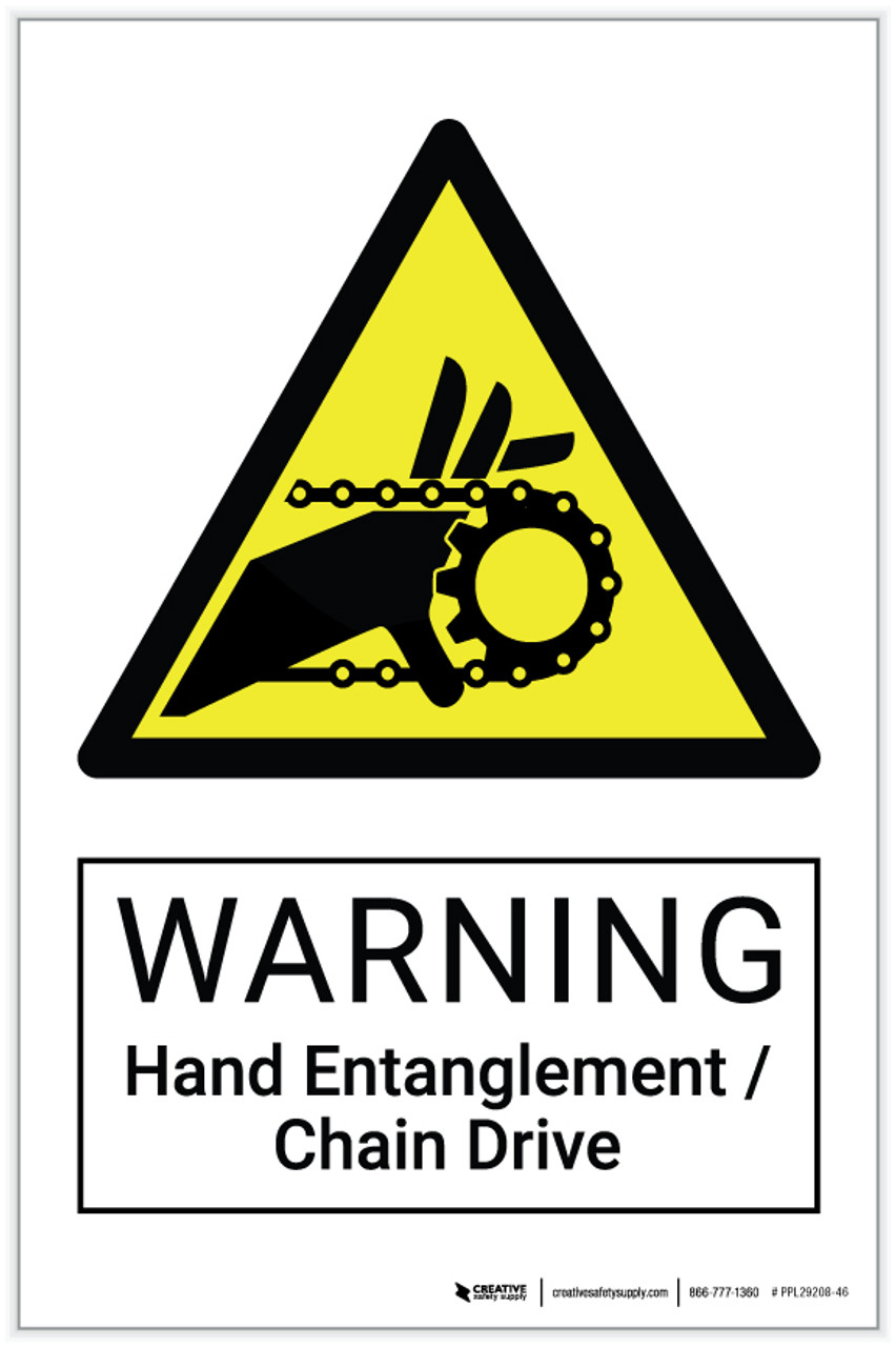 Warning Hand Entanglement / Chain Drive Hazard Label