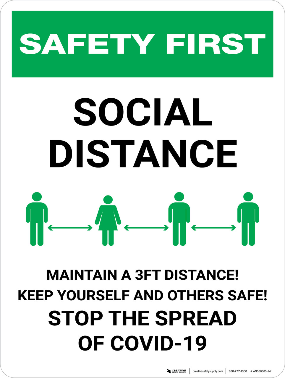 Safety First: Social Distance - Maintain a 3ft Distance! Portrait ...
