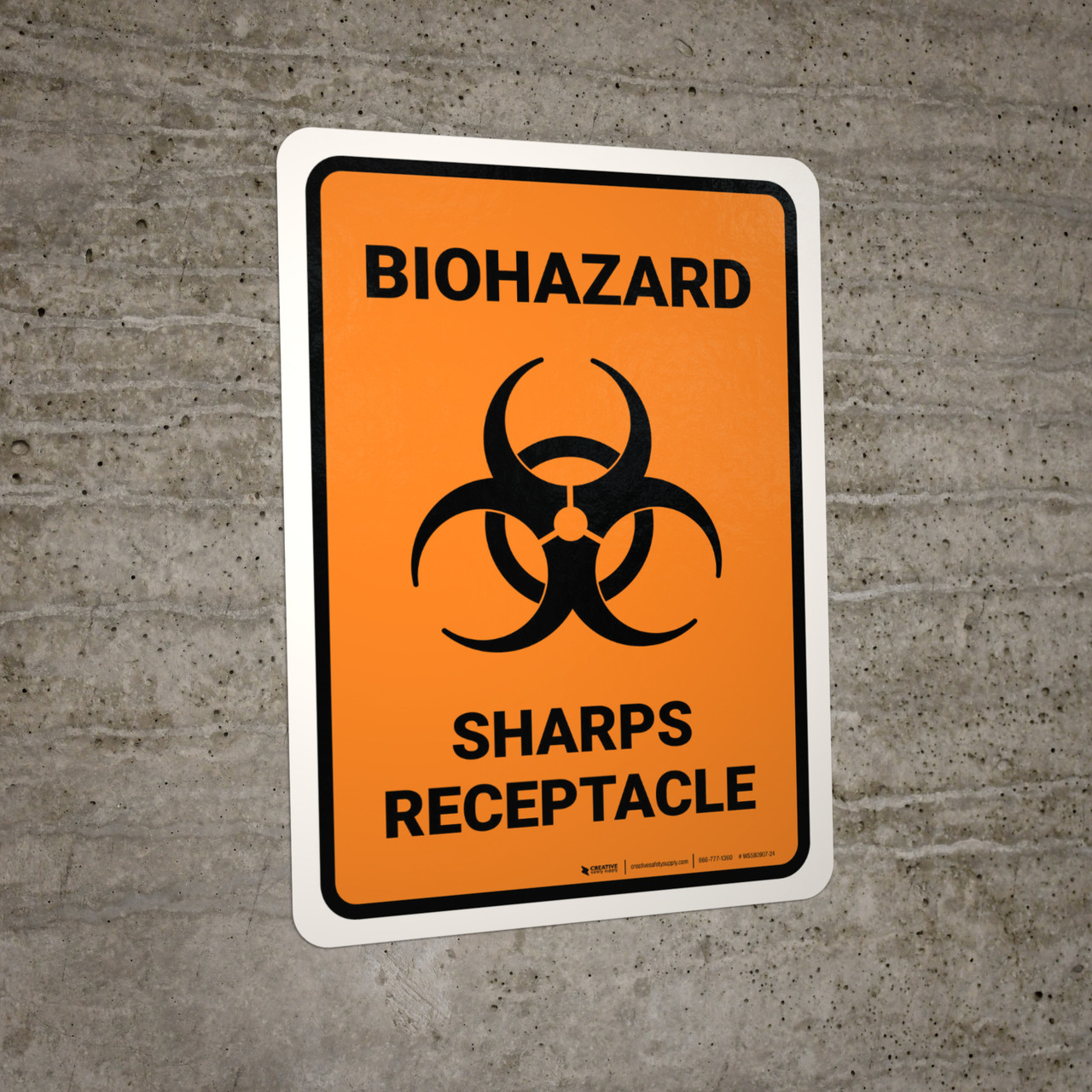 Biohazard Sharps Receptacle with Icon Portrait Wall Sign