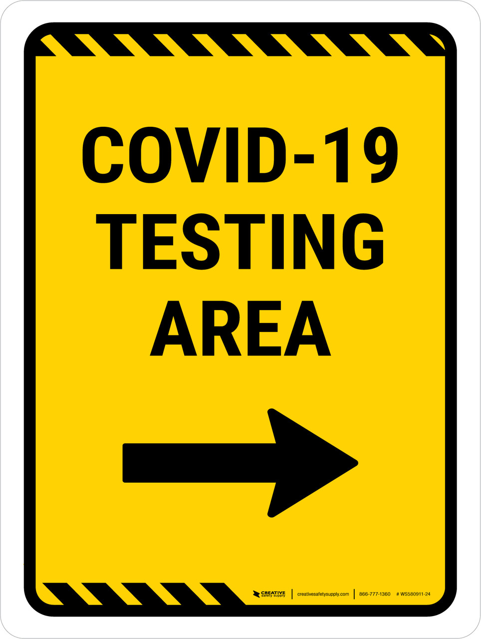 Covid-19 Testing Area Right Arrow Yellow Portrait - Wall Sign