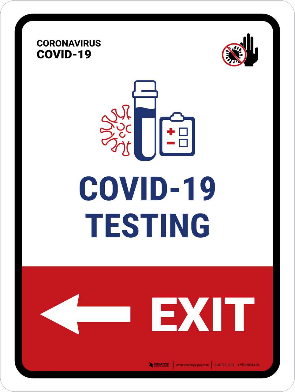 Covid-19 Testing Exit With Icon Left Arrow Portrait - Wall Sign