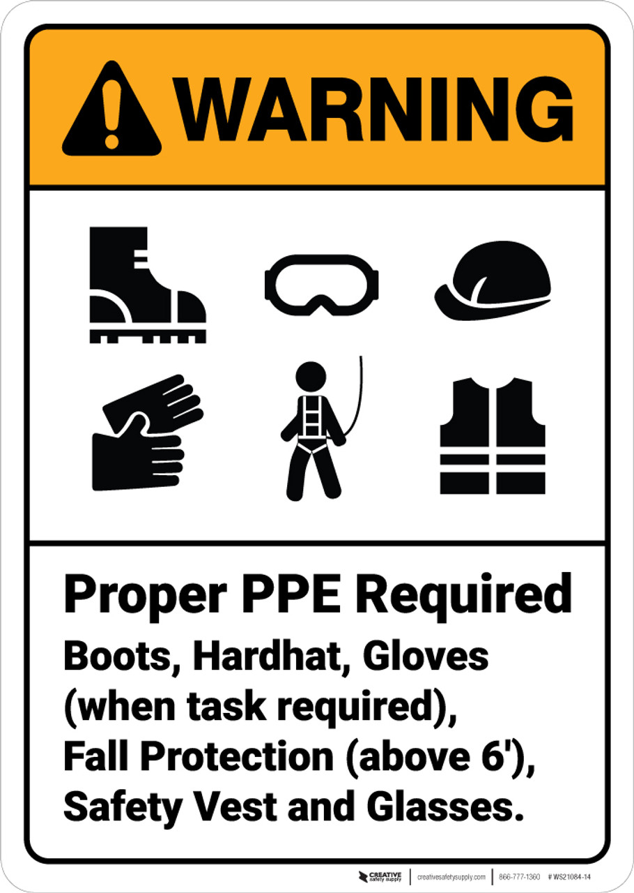 ANSI Safety Label - Caution - Hard Hat - Protection Required