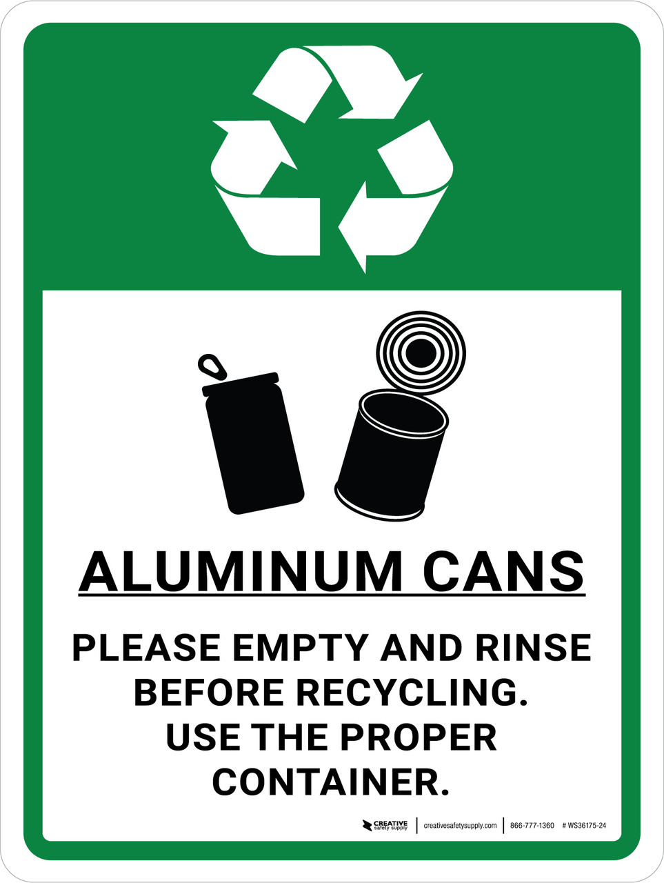 Aluminum Cans Recycle - Please Empty and Rinse Portrait - Wall Sign