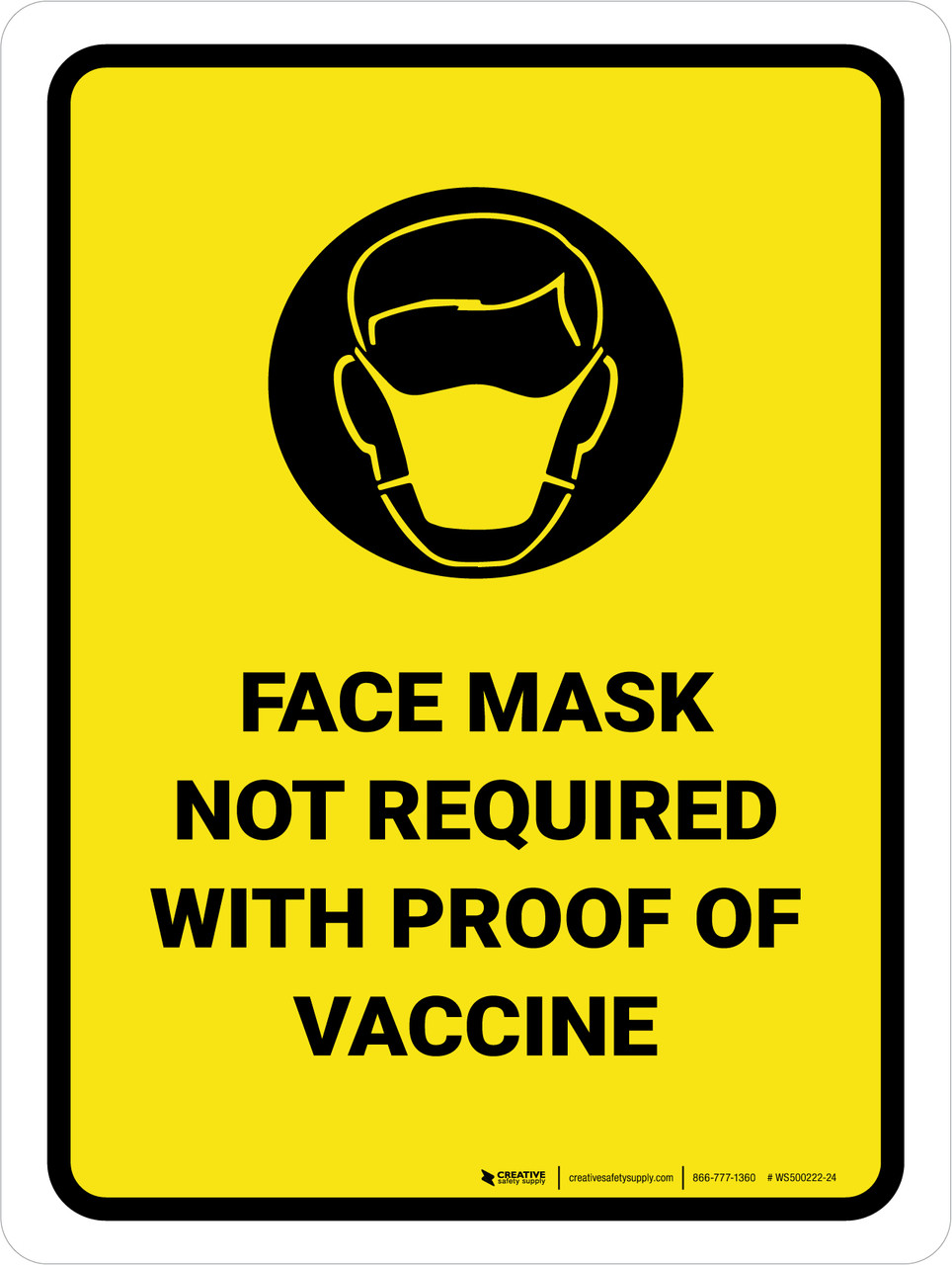 Face Mask Not Required With Icon Yellow Portrait Wall Sign