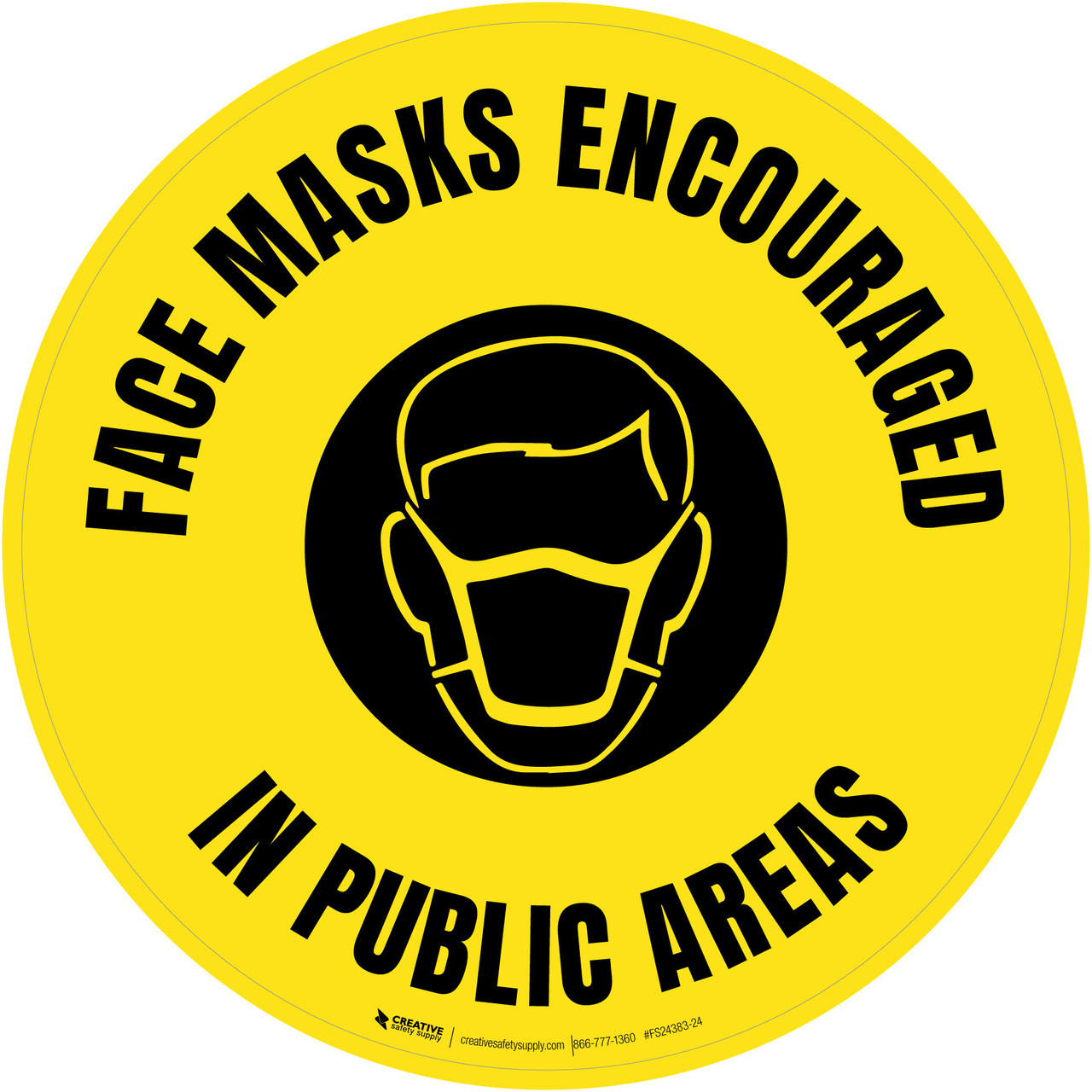 Face Masks Encouraged In Public Areas Yellow Circular - Floor Sign