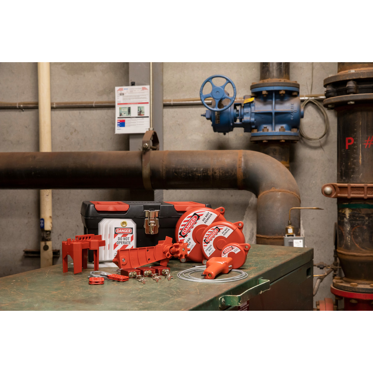 Valve Lockout Tagout Kit with Aluminum Safety Padlocks in Toolbox