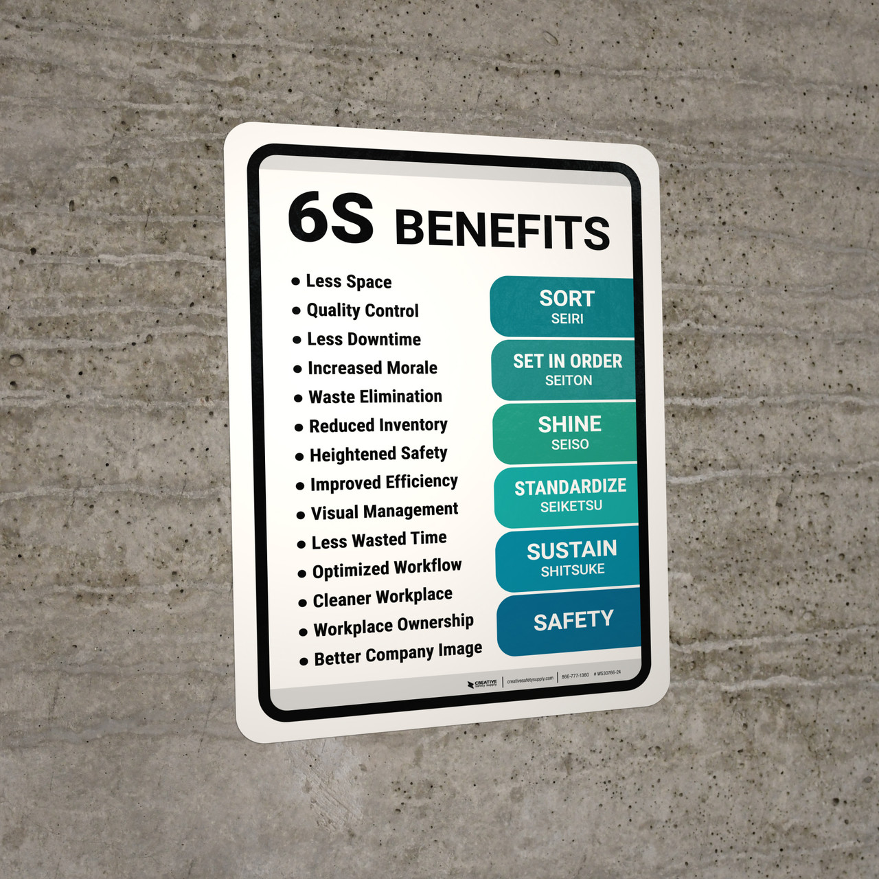 6S Lean Benefits Portrait - Wall Sign