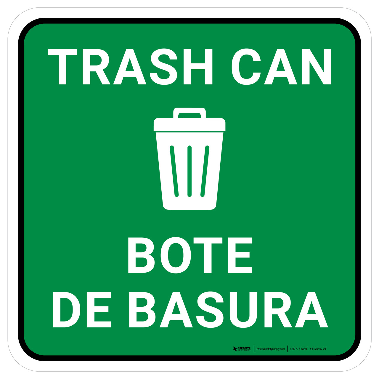 5S Trash Can Bilingual Spanish Square Floor Sign