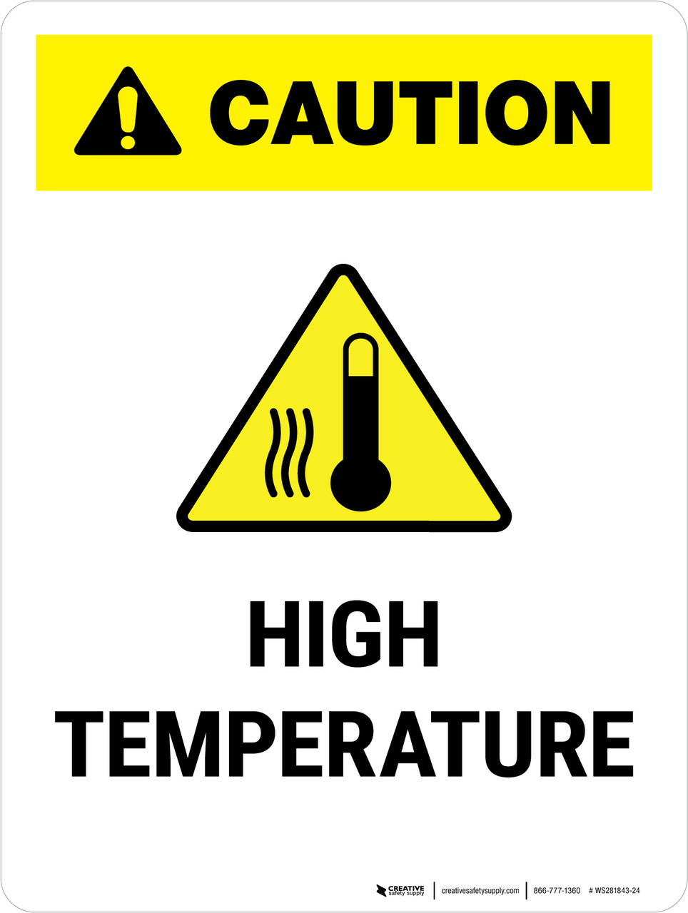 Vsafety Warnschild 'Achtung Hohe Temperatur' – 100x150 Mm, Schwarz/gelb, Aus Stabilem Kunststoff, Mit Klebeband