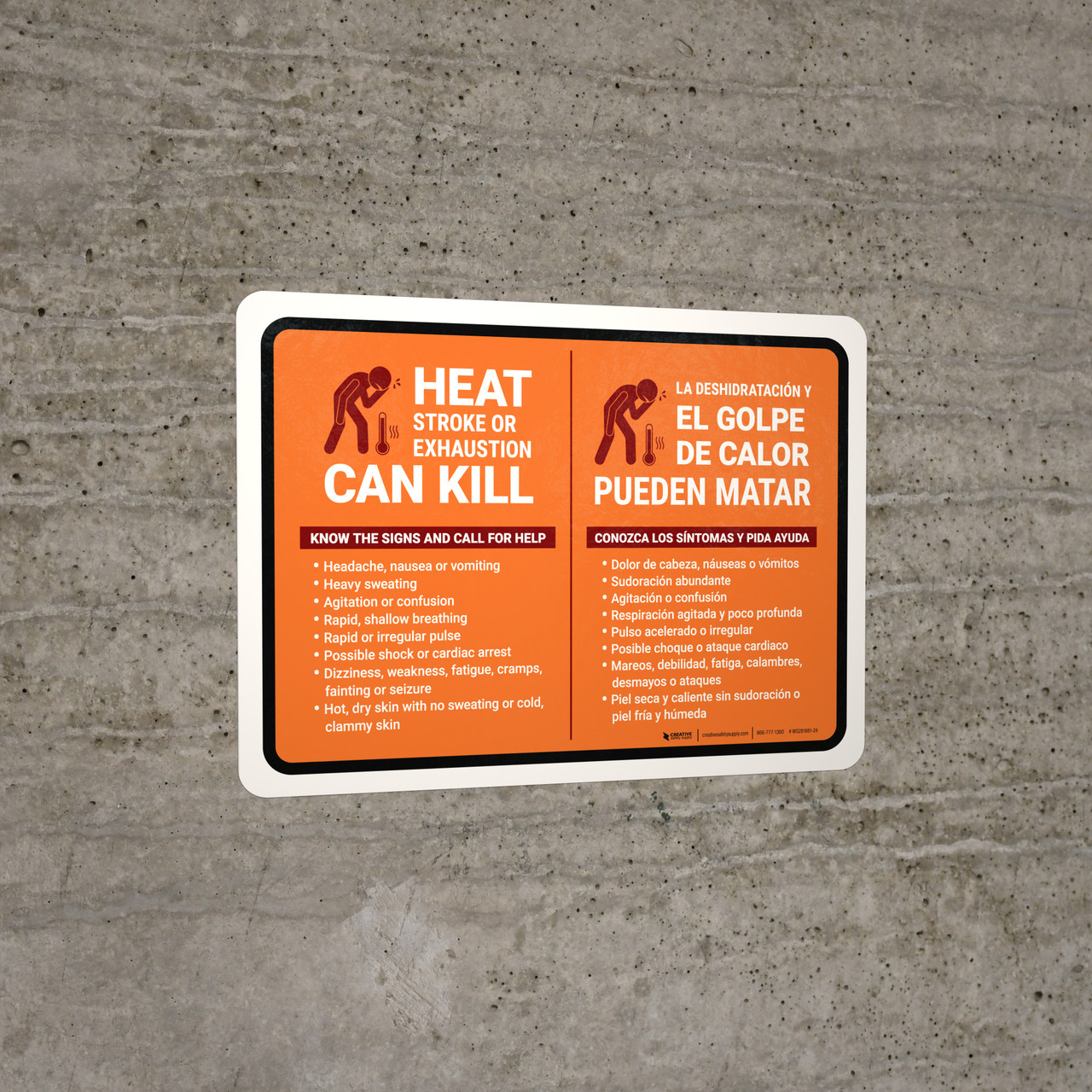 Bilingual Heat Stroke Or Exhaustion Can Kill Landscape Wall Sign