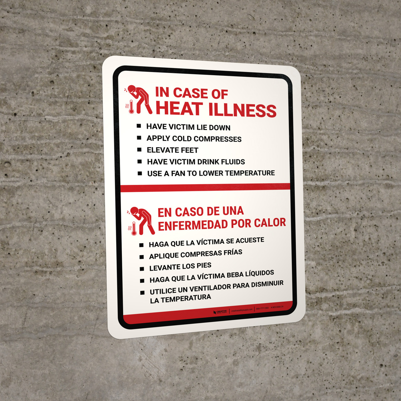 In Case Of A Heat Illness Bilingual Spanish Portrait Wall Sign