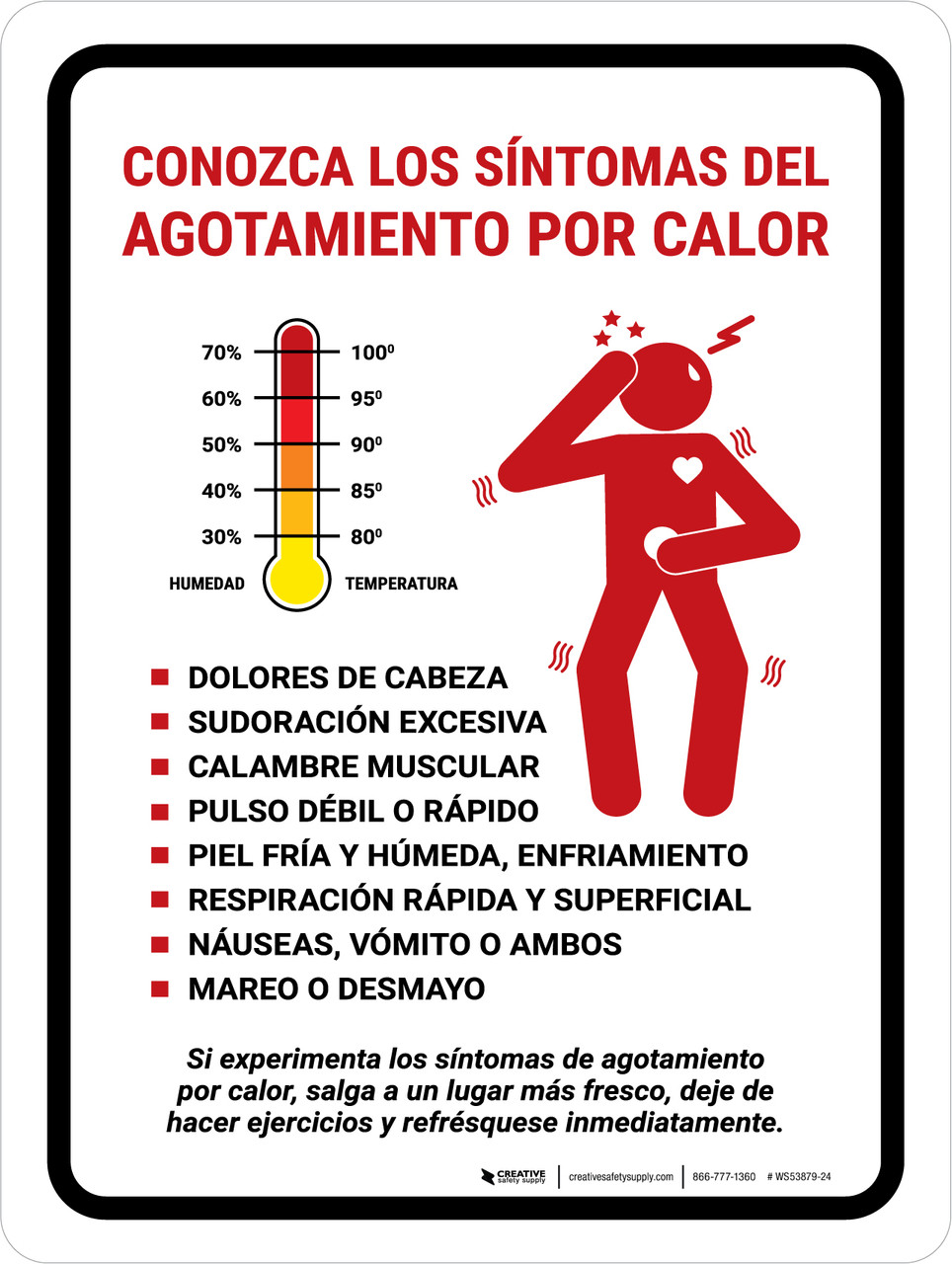 Know The Signs Of Heat Exhaustion Spanish Portrait Wall Sign