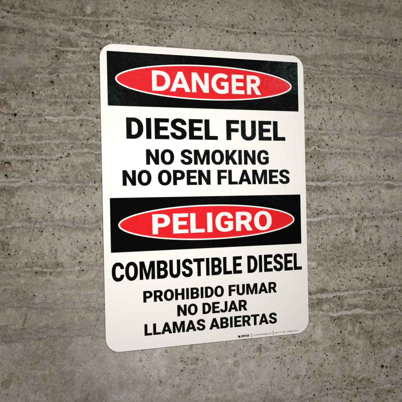 Danger: Diesel Fuel No Smoking Open Flames Bilingual Spanish - Wall Sign