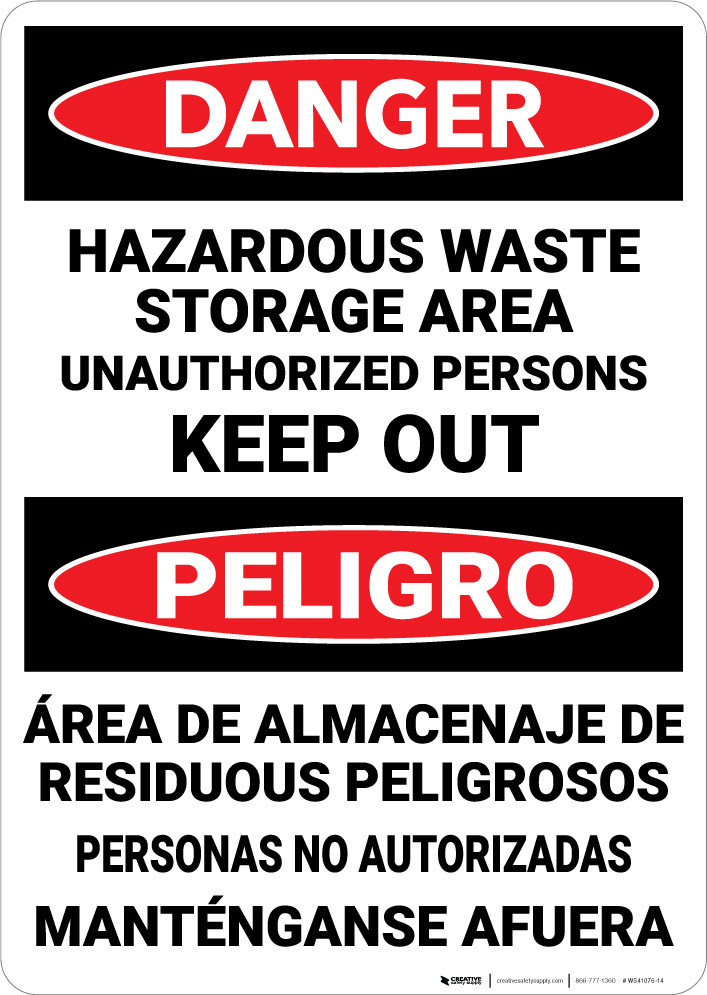 Danger Hazardous Waste Keep Out Bilingual Spanish Wall Sign