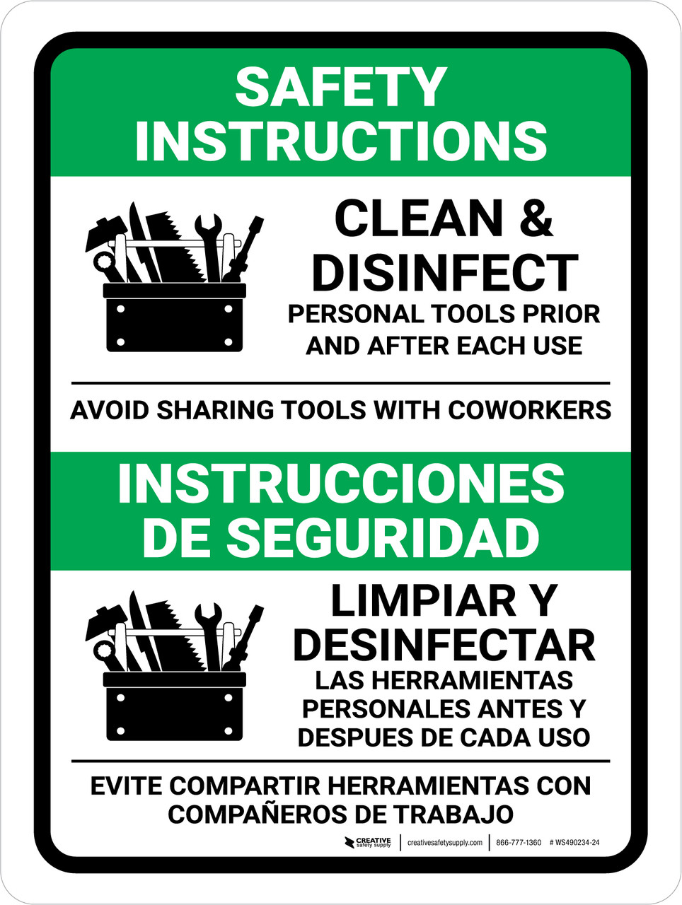 Safety Instructions Bilingual Spanish Portrait Wall Sign