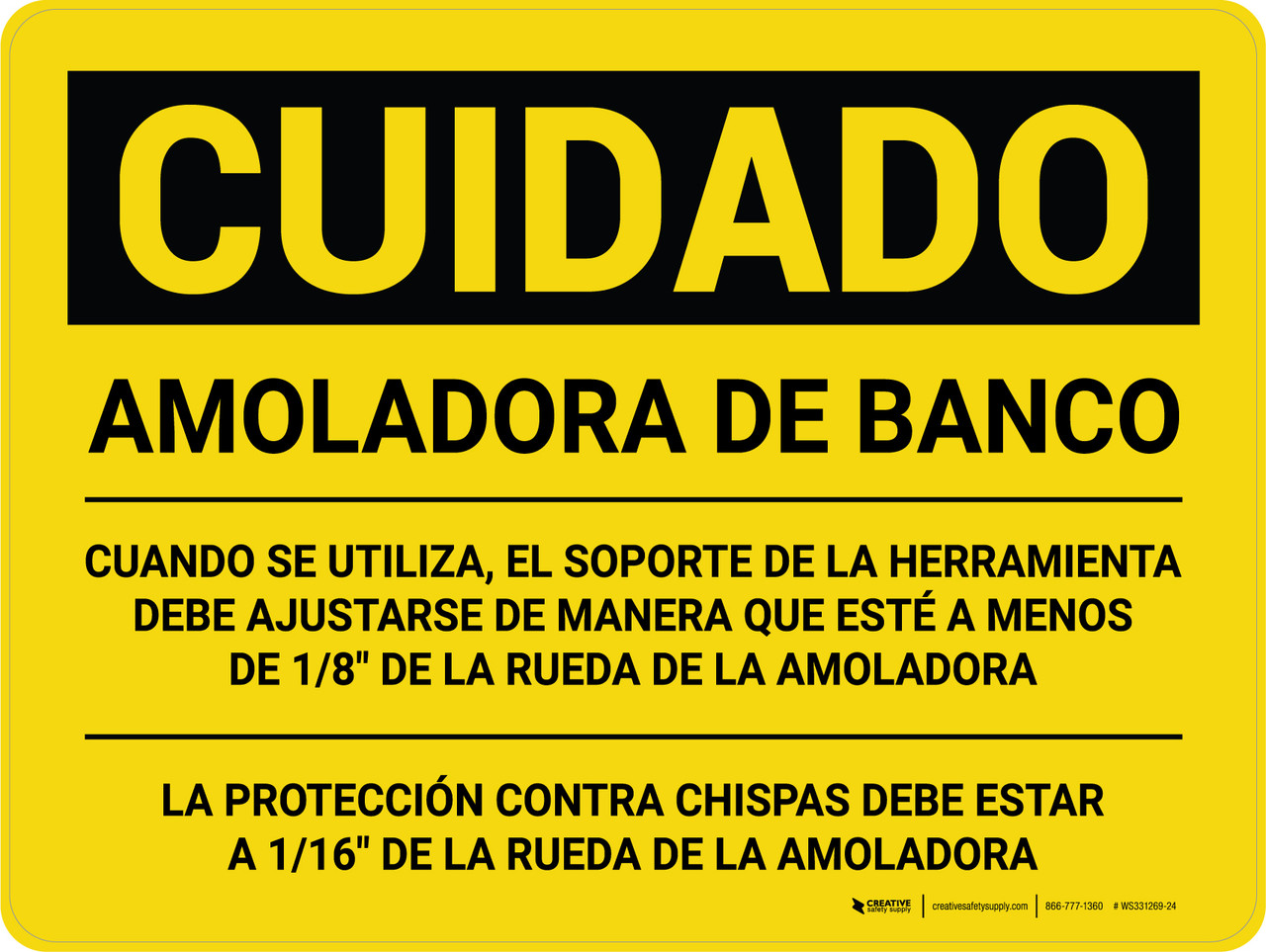 Cuidado - Amoladora de Banco Horizontal - Wall Sign