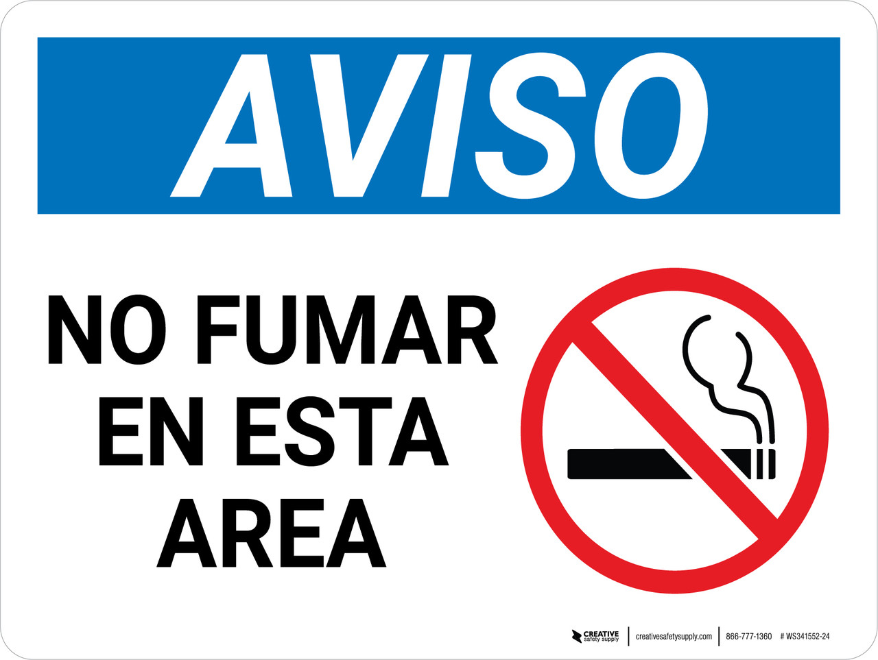 Aviso - Prohibido Fumar en esta Zona Horizontal - Wall Sign