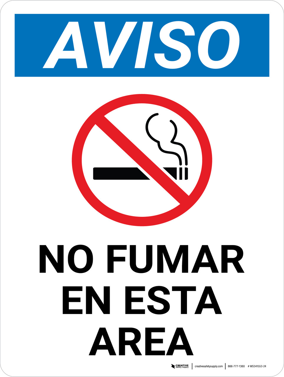 Aviso Prohibido Fumar En Esta Zona Vertical Wall Sign Aviso Prohibido Fumar En Esta Zona Vertical Wall Sign