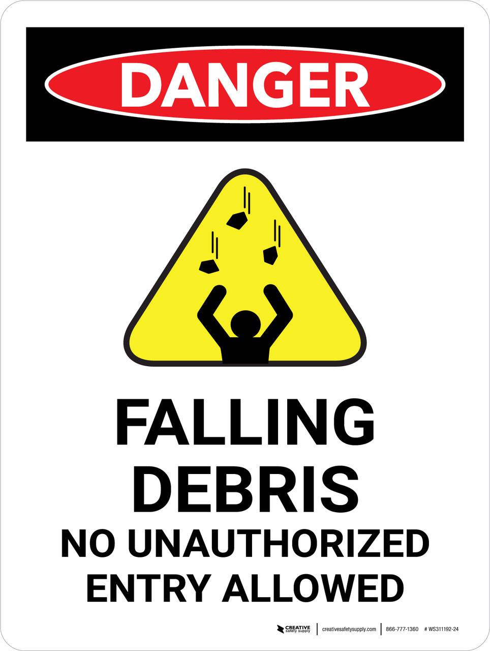 Danger Falling Debris No Unauthorized Entry Allowed Portrait Wall Sign