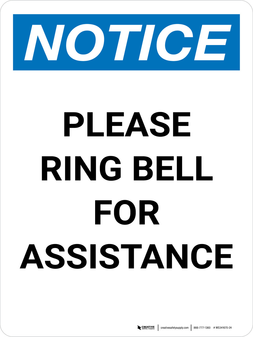 Welcome: Please Ring Bell For Customer Service Assistance Landscape - Wall  Sign