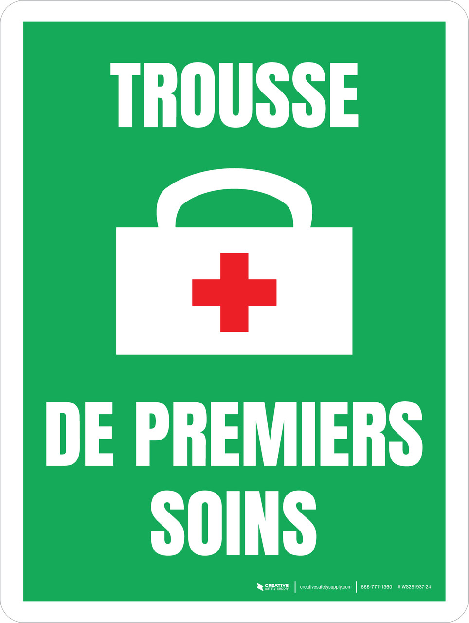 Trousse de premiers Secours croix-rouge (First Aid Kit with red cross)  Portrait French - Wall Sign