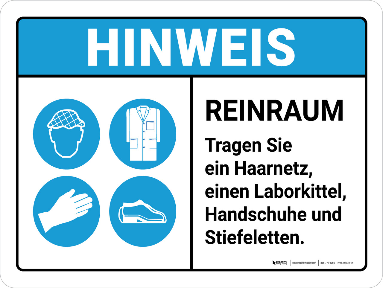 Hinweis - Reinraum (Notice - Clean ROOM) Landscape German - Wall Sign