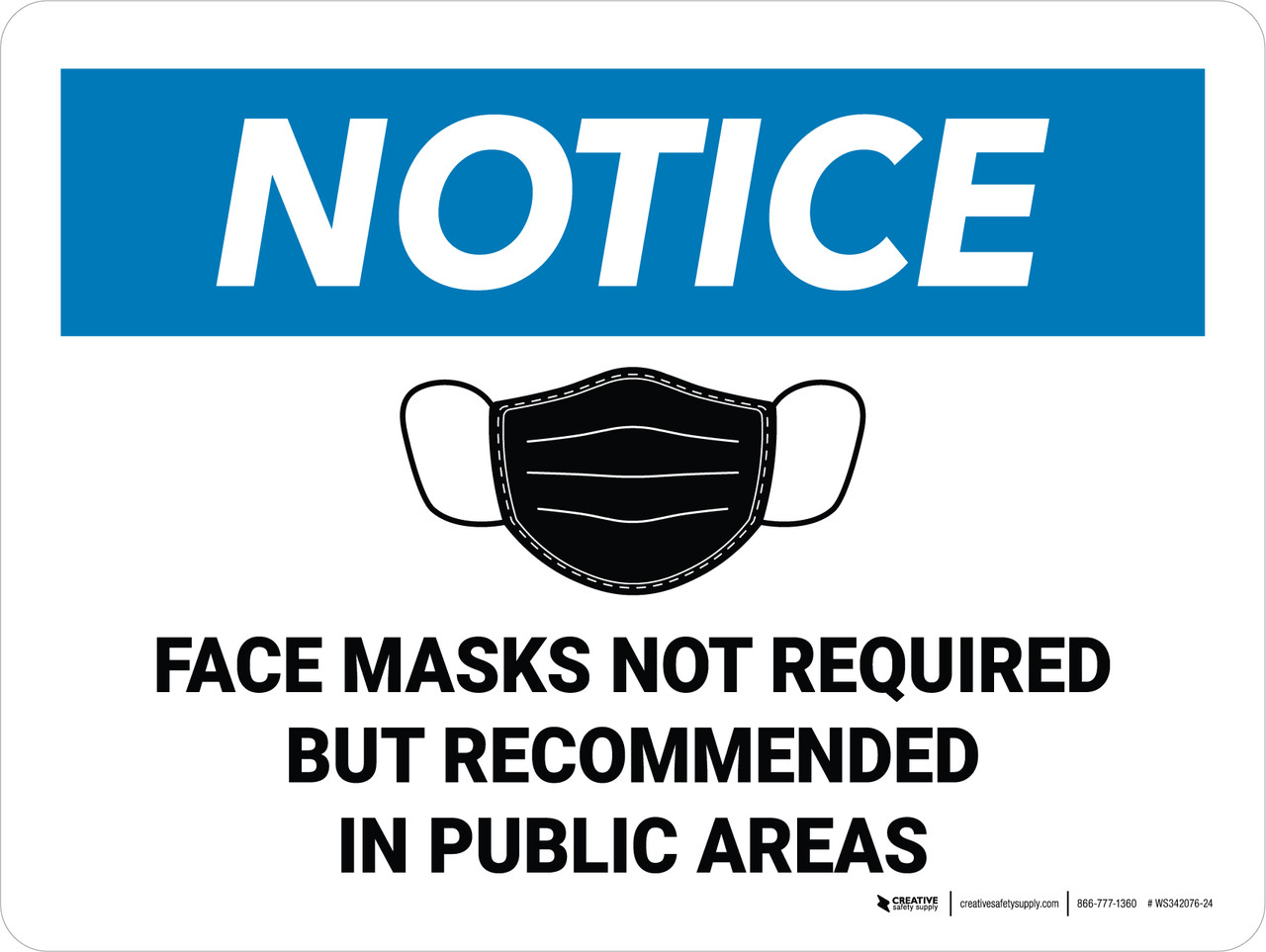 Notice: Face Mask Recommended In Public Landscape - Wall Sign
